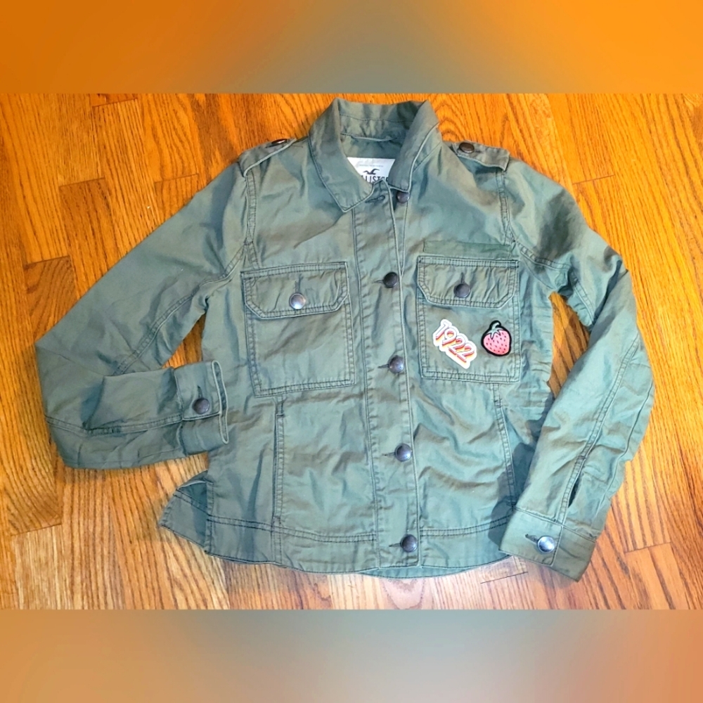 Hollister Green Jacket with Patches Size XS